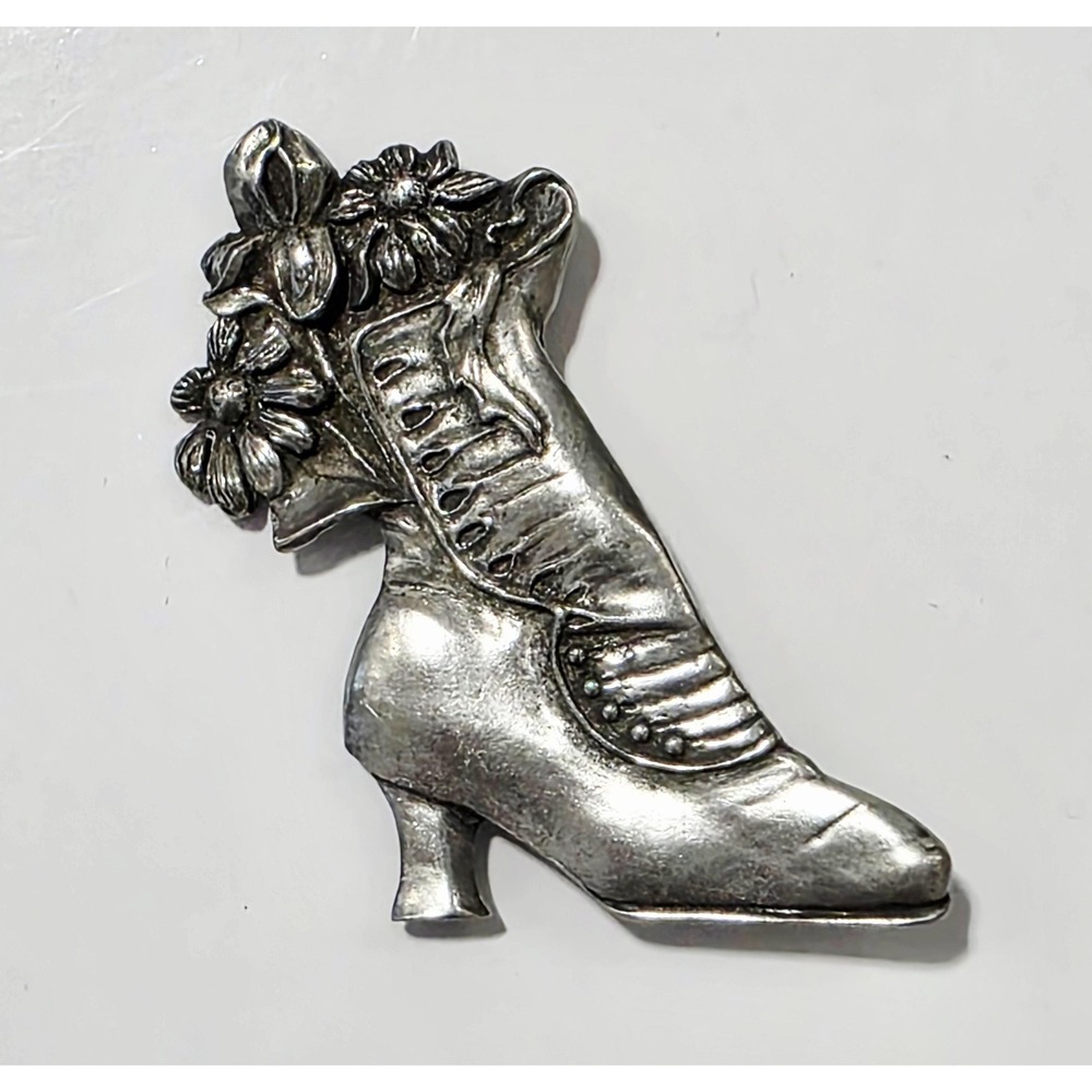 Vintage Silver Floral Women's Granny Boot Brooch